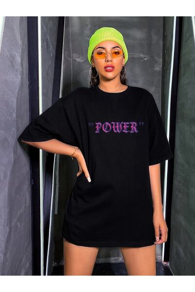 Machetta Μαύρο μπλουζάκι Unisex μεγάλου μεγέθους με δύναμη γραμμένο μπροστά και φτερά τυπωμένα στο πίσω μέρος