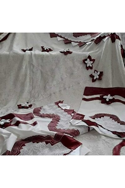 bursa çeyiz El Işi Dantelli Özel Dikim Pike Takımı Bordo