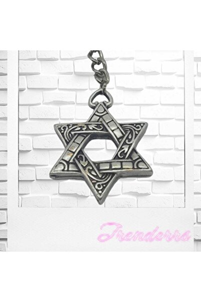 Trenderrs سلسلة مفاتيح معدنية على شكل نجمة سداسية على الطراز القوطي وزخرفة لل...