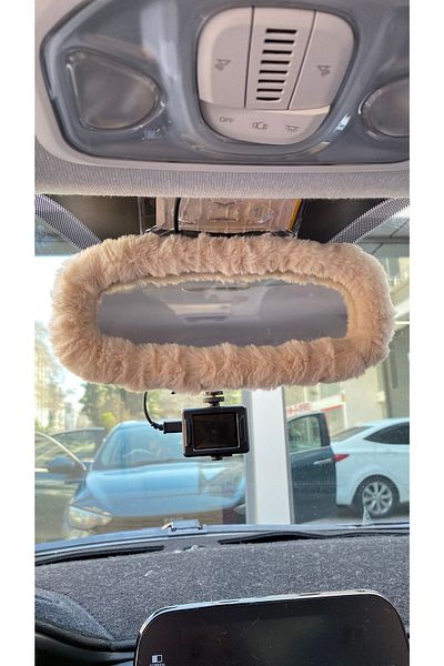 Blingston Plush Rear View Mirror Cover Trim Beige