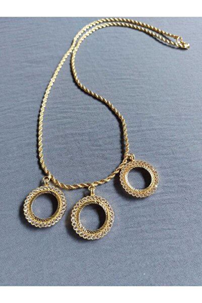 GEZERGOLD TAKI Üçü Biryerde Çeyrek Kolye 22ayar Altın Kaplama 65cm Kolye