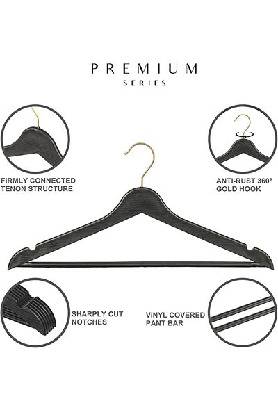 Hepsi 1 Group Hangers for Shirts and Trousers (12 Pieces) Gold Hooked Special Series Black Color