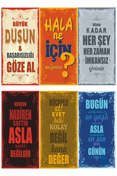 Hayat Poster Motivasyon Eğlenceli Öğretici Duvar Yazıları-5- 6lı Mini Retro A...
