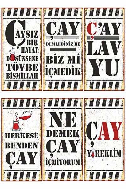 Hayat Poster Çay Sözleri Duvar Yazıları Mutfak Kafe Bar Dekorasyon 6lı Mini R...