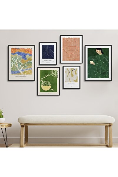 HOMEPACK Σετ 6 Πλαισιωμένα Τέχνη Τοίχου Μικτά Αφηρημένα Σχέδια Ζωγραφική Μαύρ...