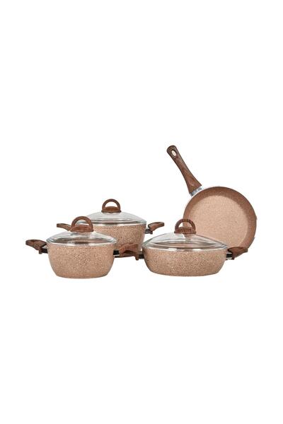 CENA Kahve Granit Tencere Seti 7 Pcs