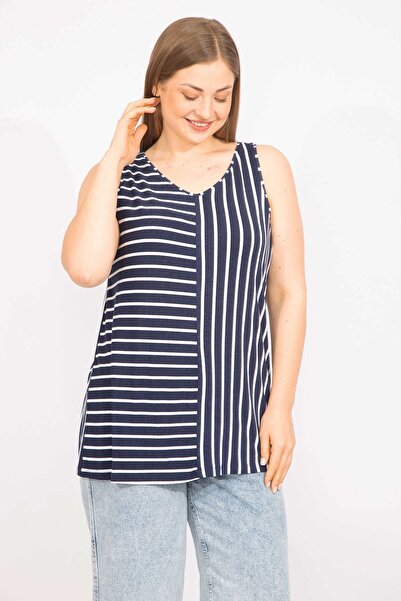 Şans Γυναικεία μπλούζα Navy Blue Plus Size Combination Ride 65n35714