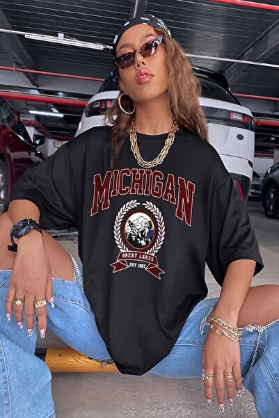 Keywest Žene veće veličine 'michigan' Great Lakes Front Štampano Crna Oversiz...