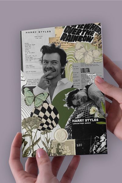 Namgo دفتر ملاحظات غير مبطن من Harry Styles Green Collage مقاس A5 (50 ورقة)