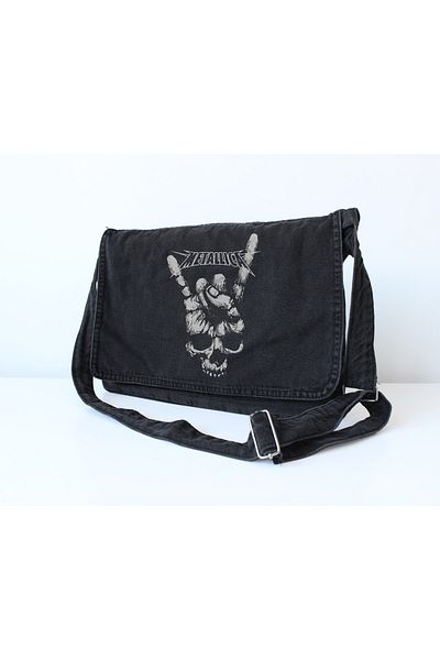 DEFLİNMODA Geantă Messenger din denim unisex vintage cu imprimeu Metallica