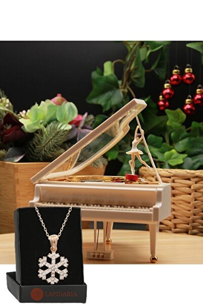 HEPBİMODA Dans Eden Balerinli Piyano Müzik Kutusu Ve Kartanesi Kolye