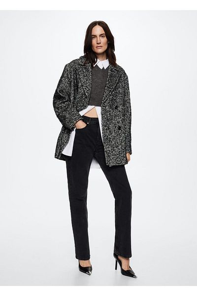 MANGO Woman Palton cu model țesut șifonat
