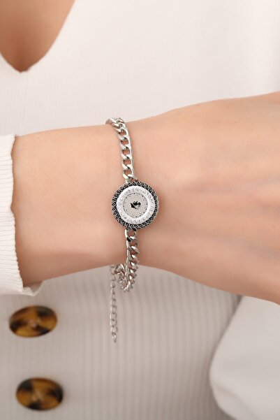 FAZİİİ Atatürk Resimli Kalın Zincirli Gümüşrenk Çelik Bileklik 14532035