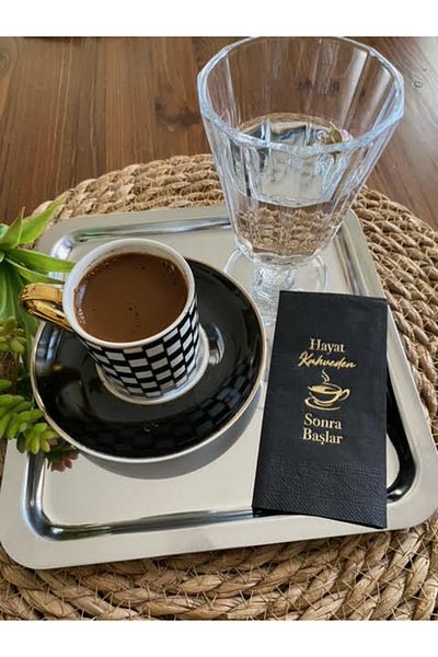 kidspartim Silver Gilt Black Life Begins After Coffee Napkin 6x12 Cm