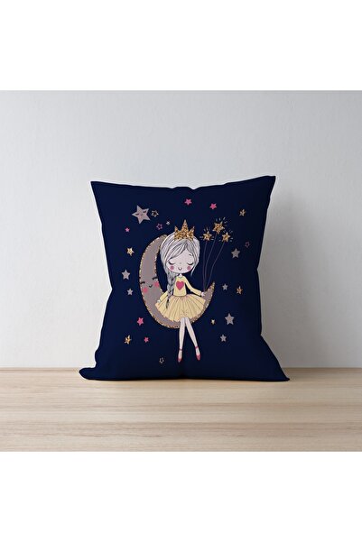 Talia Home Husă de pernă decorată cu model de fată care se șepci pe lună, alb...