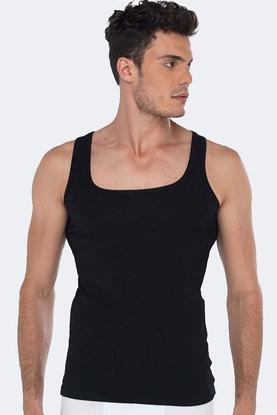 Malabadi Men's Black Thin Strap Modal Undershirt 026