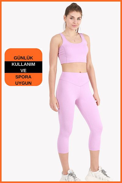 missmaral Damen Sport-Set in Lila, Capri-Leggings und kurzes Unterhemd, 2er-Set, neue Saison, saisonale Capri-Crop 3020