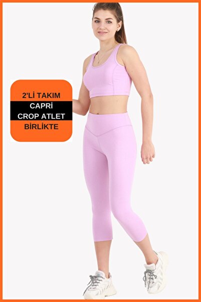 missmaral Damen Sport-Set in Lila, Capri-Leggings und kurzes Unterhemd, 2er-Set, neue Saison, saisonale Capri-Crop 3020