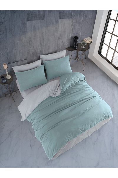 NANOSOFT Duvet Cover Set Double Mint Green-grey