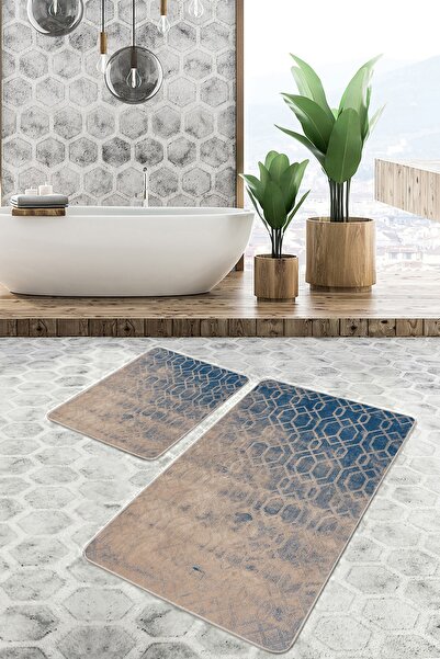Realhomes Antique Motif Woven Carpet on Blue Beige Floor Geometric Antique Mo...