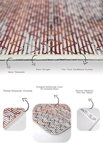 Realhomes Geometric Classic 2-Piece Bathroom & Kitchen Mat Set with Striped Motif and Zigzag Pattern on Red Background