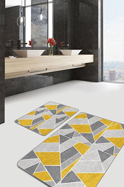 Realhomes طقم مكون من قطعتين باللون الرمادي - طقم سجادة حمام كلاسيكية بتصميم ...