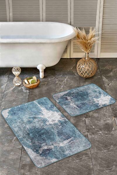 Realhomes طقم سجادات للحمام والمطبخ مكون من قطعتين بتصميم عتيق باللونين الأزر...