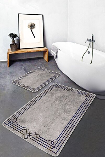 Realhomes Smoked - Gray Framed Motif Woven Carpet on the Floor Geometric Clas...