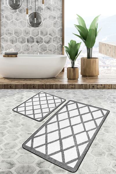 Realhomes مجموعة سجادة مطبخ للحمام مكونة من قطعتين بتصميم هندسي بسيط وأنيق با...