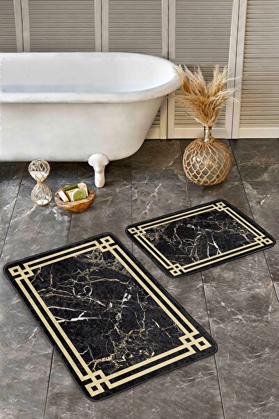 Realhomes مجموعة من 2 سجادة حمام بتصميم هندسي بسيط وأنيق مكونة من قطعتين على ...