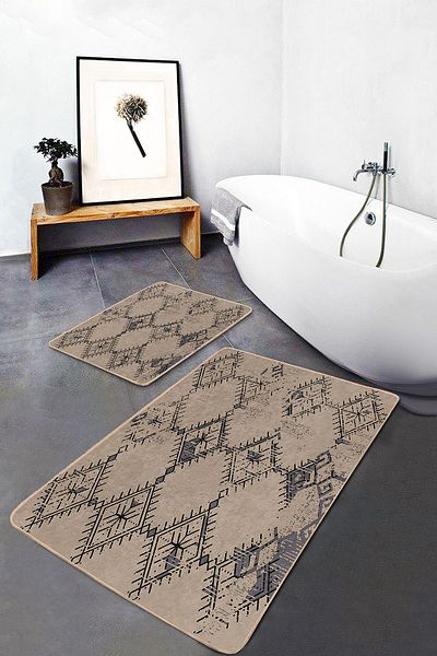 Realhomes Set of 2 Woven Ethnic Motifs with Rug on Brown Floor Vintage 2-Piece Bath Mat Set