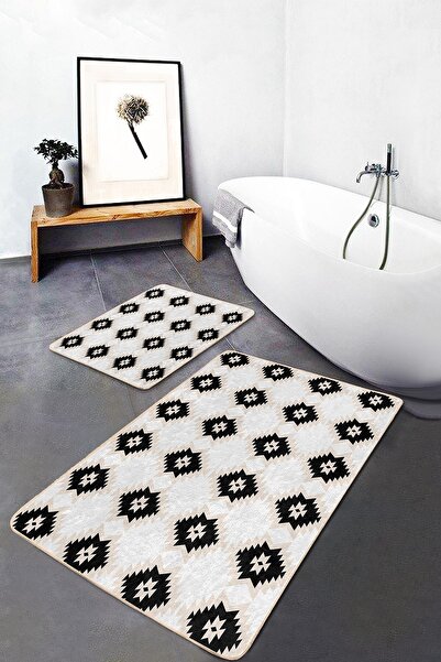 Realhomes طقم مكون من قطعتين بتصميم عرقي من الكليم على أرضية سوداء، طقم سجادة...