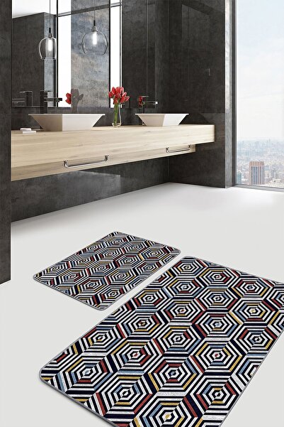 Realhomes Set of 2 Hexagonal Floor with Geometric Motifs Modern Art Geometric Classic Set of 2 Bath Mat