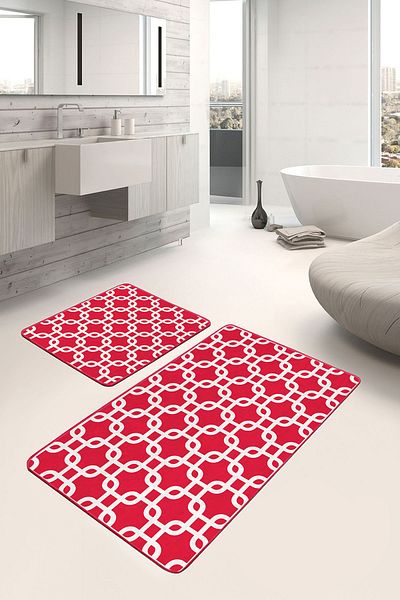 Realhomes Set of 2 Geometric Motif Mosaic on Red Floor Geometric Simple & Stylish Set of 2 Bath Mat