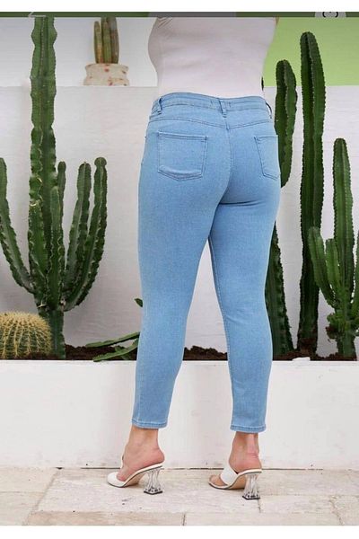 sinembutik Women's Plus Size Light Blue Lycra Colorfast Pants