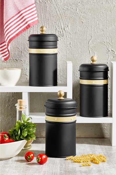 The Mia Galvin 3-Piece Tea Sugar Coffee Jar Black 22 Cm Gln0062