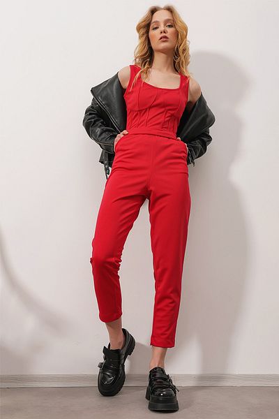 Trend Alaçatı Stili Jumpsuit - Red - Relaxed fit