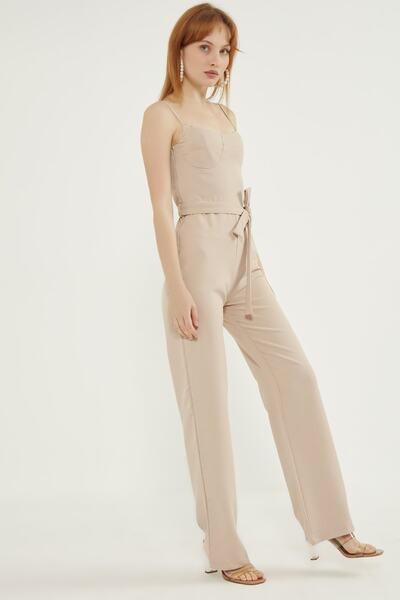 MEECY Γυναικείο φόρεμα κρεμ φόρεμα με χιαστί λεπτομέρεια στην πλάτη