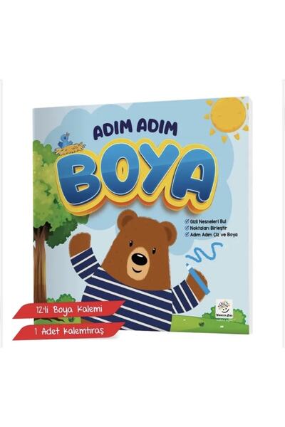 yükselen zeka Adım Adım Boya Kitabım (12’Lİ BOYA KALEMİ VE KALEMTIRAŞ HEDİYELİ)