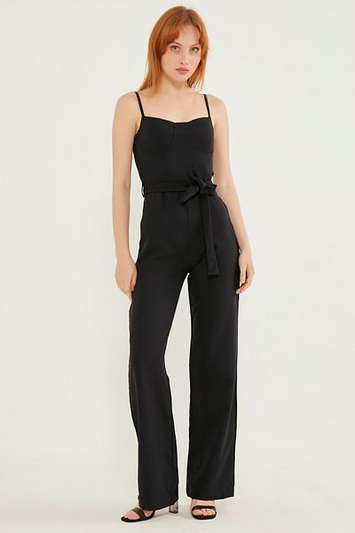 MEECY Women's Black Jumpsuit Dress with Cross Detail on the Back