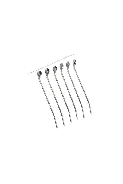 Afili Home 7'li Kaşıklı Pipet Paslanmaz Çelik Burgulu Tasarımlı Pipetli Kaşık,