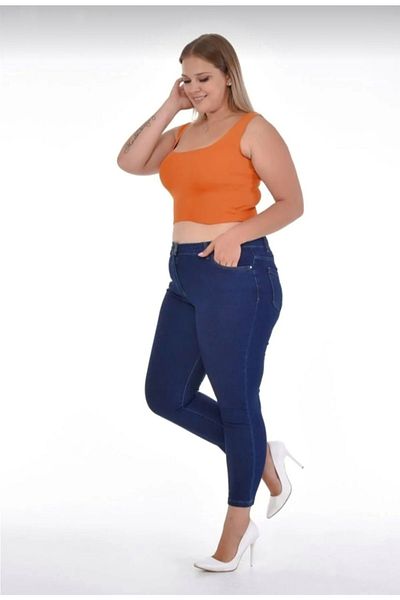 sinembutik Women's Plus Size Dark Blue Lycra Colorfast Skinny Jeans