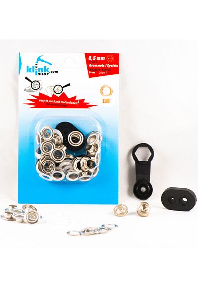 Klinkshop Size 5 Eyelet Hammer Application Apparatus and 20 Pieces 8.5mm Nickel Color Eyelet Kit - stainless