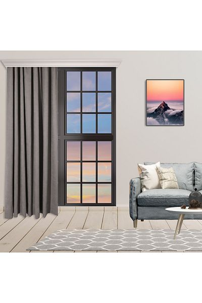 perhal perde ve halı Single Wing Gray Color Island Pleatless Background Curtain