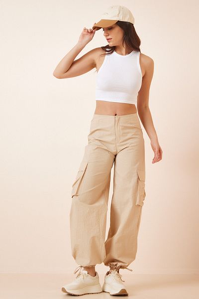 Happiness İstanbul Women's Cream Parachute Cargo Pants HF00412