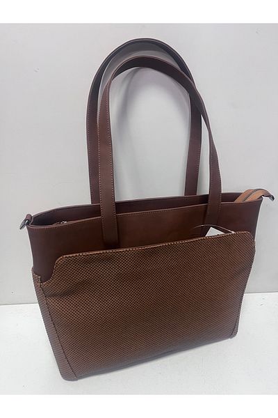 Akın Women's Tan Color Large Size Stylish Sports Multi-Compartment Shoulder Bag 3 Separate Compartments Briefcase