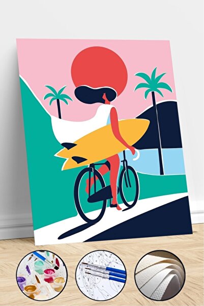 kendinyaphobi Sayılarla Boyama Seti Çerçeveli Kasnaklı Sörfçü Kız 40x50cm