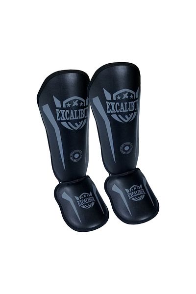 Excalibur واقي الساق باللون الأسود والرمادي - كيك بوكسينغ Muaythai Wushu Sanda Foot Kavallık S-m