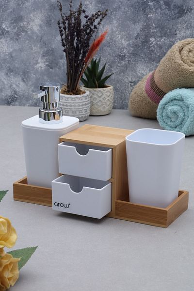 AROW Milana Acrylic Bathroom Set with Drawers and Bamboo Detail