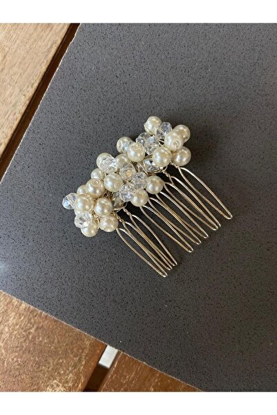 ecrin tuhafiye hobi Mini Inci Beyaz Kristal Tarak Toka